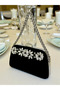 Black Color Suede Chain Detailed Chain Handle Women's Evening Dress Bag - 2