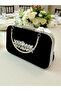 Elegant Black Suede Evening Bag |   Silver Crystal Stone Evening Clutch - 4