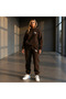 Women's Brown Printed Thick Hooded Sweatshirt Tracksuit Set - 2