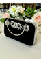 Elegant Black Suede Evening Bag |   Silver Crystal Stone Evening Clutch - 5