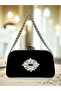 Black Color Suede Chain Detailed Chain Handle Women's Evening Dress Bag - 3