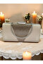 Ten Nude Crystal Silver Stone Satin Evening Dress Bag, Elegance with Metal Handle - 3