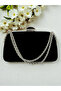 Black Color Suede Chain Detailed Chain Handle Women's Evening Dress Bag - 3