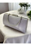 Silver Gray Satin Evening Dress Bag, Elegance with Metal Handle - 2