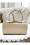 Ten Nude Satin Evening Dress Bag, Elegance with Metal Handle - 5