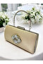 Ten Nude Crystal Silver Stone Satin Evening Dress Bag, Elegance with Metal Handle - 2