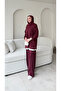 Women's Double Breasted Suit with Sleeves and Trousers - Burgundy