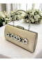 Ten Nude Crystal Silver Stone Satin Evening Dress Bag, Elegance with Metal Handle - 2