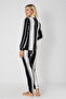 Women's Long Sleeve Satin Pajama Set – Black and White Striped, Shirt Collar, Piped , Winter - 5