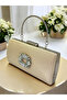 Ten Nude Crystal Silver Stone Satin Evening Dress Bag, Elegance with Metal Handle - 2