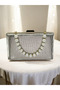 Gold Imported Crocodile Laser Glitter Patterned Pearl Detailed Evening Dress Bag - 6