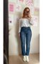 High Waist Cut-Out Leg Boyfit Stretch Fabric Jean - 3