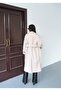 Women's Ecru Buttoned Cashmere Coat with Sleeve and Belt Detail - 6
