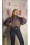 Suede Bitter Brown Shoulder Pad Piece Design Bomber Jacket - 3