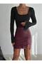 Slit Detail Mini Faux Leather Skirt - 7