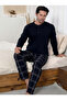Men's Navy Blue Long Sleeve Transitional Plaid Pattern Cotton Pajamas Set - 2
