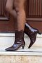Julia Brown Shiny Leather Short Detailed Short Heeled Women's Boots - 6