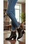 Women's Black Matte Pointed Toe Slip on Thick Short Heeled Elastic Stylish Western Cowboy Boots Shoes