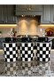 Spice Jar Cylinder with Ceramic Lid 3-Piece Coffee Corner Black Checkered 750 ml Volume Silver - Feray Home