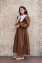 Vintage Bitter Brown Pleated Fishtail Collar Women's Long Dress (Dress-Collar) - 2