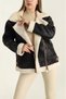Women's Alaca Detailed Piped Laminated Long Stylish Soft Leather Coat Black