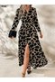 New Season Women's Long Single Jersey Dress with Buttons, Belted Waist, Collared, Stylish Model - 4