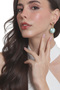 Women's Studded Model Gold Color Wire Wrap Design Cat's Eye Earrings Turquoise - 3