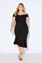 Women's Plus Size Black, Carmen Neck Asymmetrical Cut Scuba Fabric Dress 65N39198 - 3