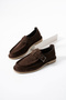 Amara Women's Genuine Leather Buckle Detailed Loafer Brown Suede - 4
