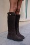 OCEAN Women's Brown Genuine Leather Suede Buckle Detail Riding Boot - 2