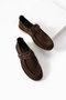 Amara Women's Genuine Leather Buckle Detailed Loafer Brown Suede - 3