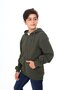 Khaki Boy's Hooded Zippered Pockets Low Shoulder Printed Knitted Cardigan - 3 Thread Without Embroidery - 3