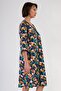 Women's Plus Size Capri Sleeve V-Neck Zipper Patterned Navy Blue Home Dress C3T0N3804 - 2