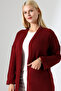 Women's Burgundy Long Oversized Pocket Comfortable Fit Knitwear Cardigan - 2