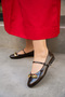 Loes Black Leather Flat Women's Ballerinas with Gold Accessories - 3