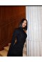 Women's Black Shoulder Pad Piece Single Sleeve Drape Detail Glitter Slit Maxi Dress - 5