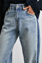 High Waist Striped Detail Pipe Leg Jeans Blue - 5