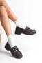 Women's Brown Loafer Moccasin H Buckle Flat Shoes - 3