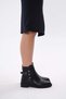 Black Leather Tuck Buckle Flat Sole Zipper Women's Boots - 3