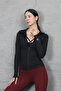 Women's Black Zip-Up Thumb Hole Sports Jacket - 2