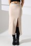 Women's Ecru Long Suede Skirt with Slit and Belt - 2
