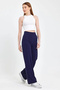 Women's Navy Blue High Waist Pocketed Palazzo Wide Leg Crepe Fabric Casual Trousers Sweatpants - 3