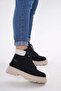 Black Suede Thick Sole Lace-Up Women's Short Boots - 4