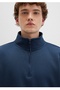 Semi-Zippered Mock Neck Loose Fit Basic Sweatshirt - 4