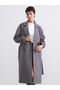 Gray Jacket Collar Oversize Women's Cashmere Coat - 2