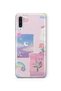 Samsung Galaxy A70 Compatible Pastel Floral Moon and Rainbow Pattern Transparent Phone Case