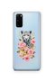 Samsung Galaxy S20 Fe Compatible Leopard and Pink Rose Pattern Transparent Phone Case