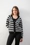 Striped Relaxed Fit Knitwear V-Neck Women's Knitwear Cardigan – Soft Textured Stylish Cardigan - Black Gray