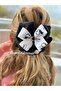 Ataturk Patterned Black and White Satin Bow Ribbon Automatic Clip School Brooch with Stone Moon Star Brooch