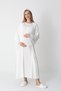 Women's Ecru Special Lace Detailed Full Length Design Winter Long Sleeve Maternity Dressing Gown Nightgown Set - 7